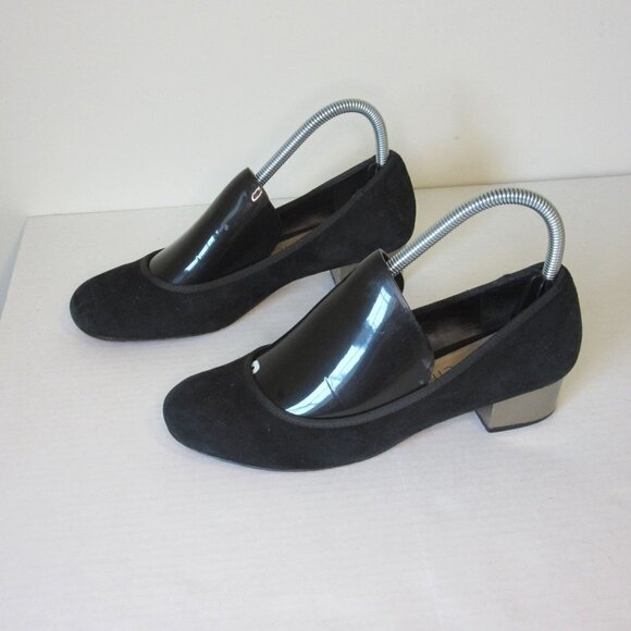 Sole Society Heels Black Suede Pumps Short Block Business Formal Women's 6.5 - Picture 3 of 7